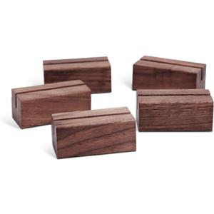 UNIQOOO 5 Pack Place Card Holders | Rustic Walnut Wood Escort Cards Display Stands | Table Number Sign & Photo Stand | Perfect for Retail Shop Cafe Home Wedding Dinner Party Events Decoration
