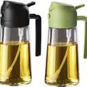 TrendPlain 16oz/470ml Glass Olive Oil Sprayer for Cooking - 2 in 1 Olive Oil Dispenser for Kitchen Gadgets, Air Fryer, Salad, and BBQ - Black & Green