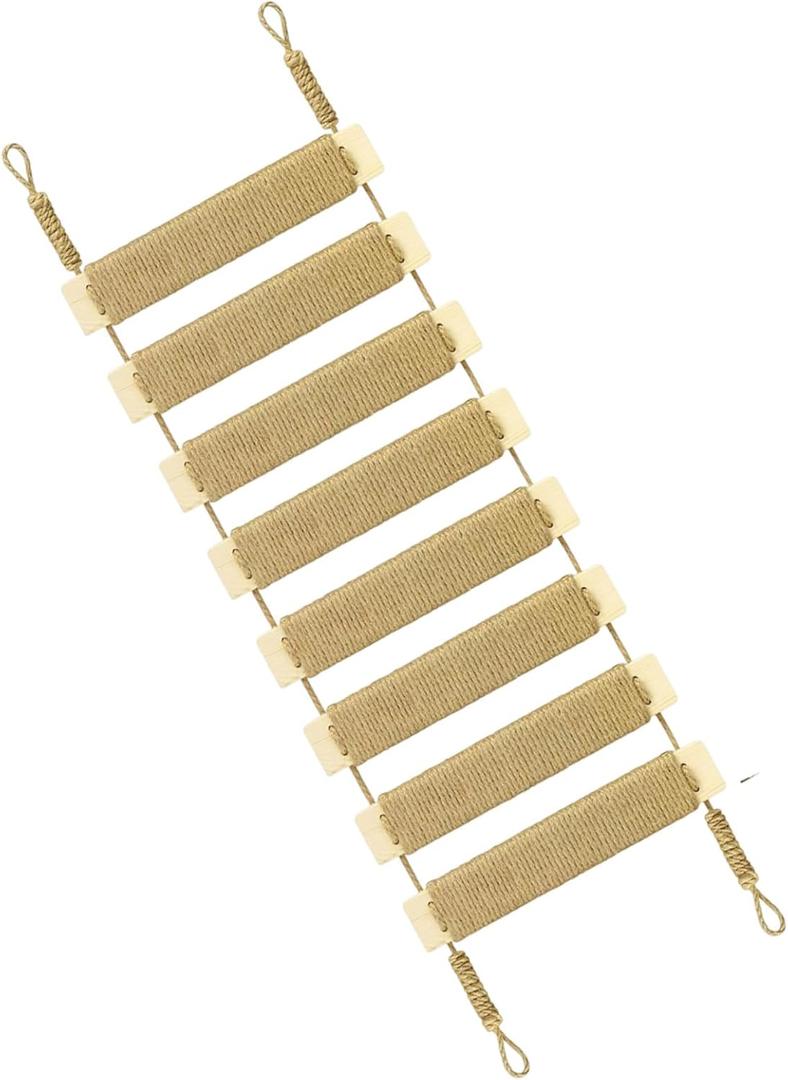 Multi-Functional Cat Ladder & Bridge - Sisal Rope Climbing Frame Wall Furniture for Indoor/Outdoor Cats, Cage Accessories, Parrots, Small Pets (Wood Tone)