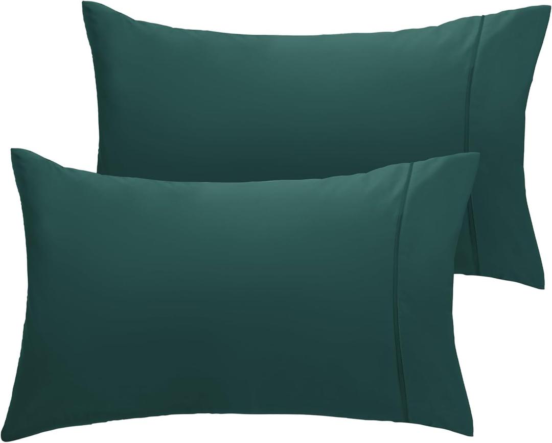 LuxClub Collection Pillowcases 2 Pack - Eco Friendly Wrinkle Free Cooling Pillow Cases with Satin Trim - Machine Washable Hotel Bedding Silky Soft - Emerald King 36 x 20