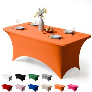 Trlyc 1 Pack 4FT Spandex Table Cloth - 48 x 30 Inch Rectangular Stretch Tablecloth, Wrinkle Resistant Scretch Table Cover for Wedding, Party, Banquet, Picnic, Outdoor Decoration (1Pcs,Orange)