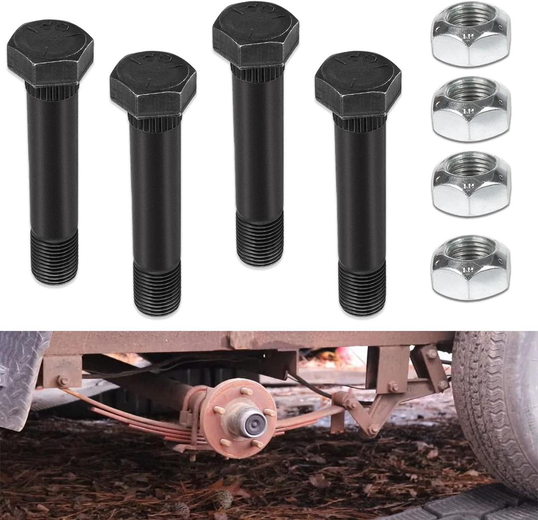 4 Pack 9/16" -18 X 3-1/2" Long Trailer Leaf Spring Shackle Bolts w/Lock Nuts, fit for 2 Wide Leaf Spring & Double Eye Leaf Springs, for 6,000lb and 7,000lb Axles