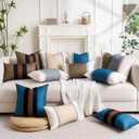 Throw Pillows Covers for Home, Lumbar Porch Pillow 14x36 Inch White Grey and Blue Striped Long Body Pillow for Bed Modern Farmhouse Decorative Accent Cushion Covers for Bed Couch Sofa Set of 1