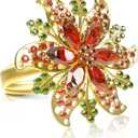 Legigo Set of 8 Christmas Flower Napkin Rings Set for Dinning Table Setting- Red Rhinestone Xmas Winter Napkin Ring Holders for Cloth Napkins, Christmas Holiday Party Dinner Table Decoration