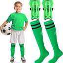 Syhood Soccer Shin Guards and Socks for Toddler Kids Youth, Lightweight Soccer Shin Pads Protective Defender Gear for 3-5, 5-10, 10-15 Years Old Children Teen Boys Girls Sports Game (Green, Size S)