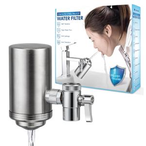 Stainless Steel Faucet Water Filter - Sink Tap Filter - 360 Rotating Faucet Filter Water Purifier - Sink Water Filter Faucet Filter for Kitchen or Bathroom - Filtration Removes Chlorine & Limescale
