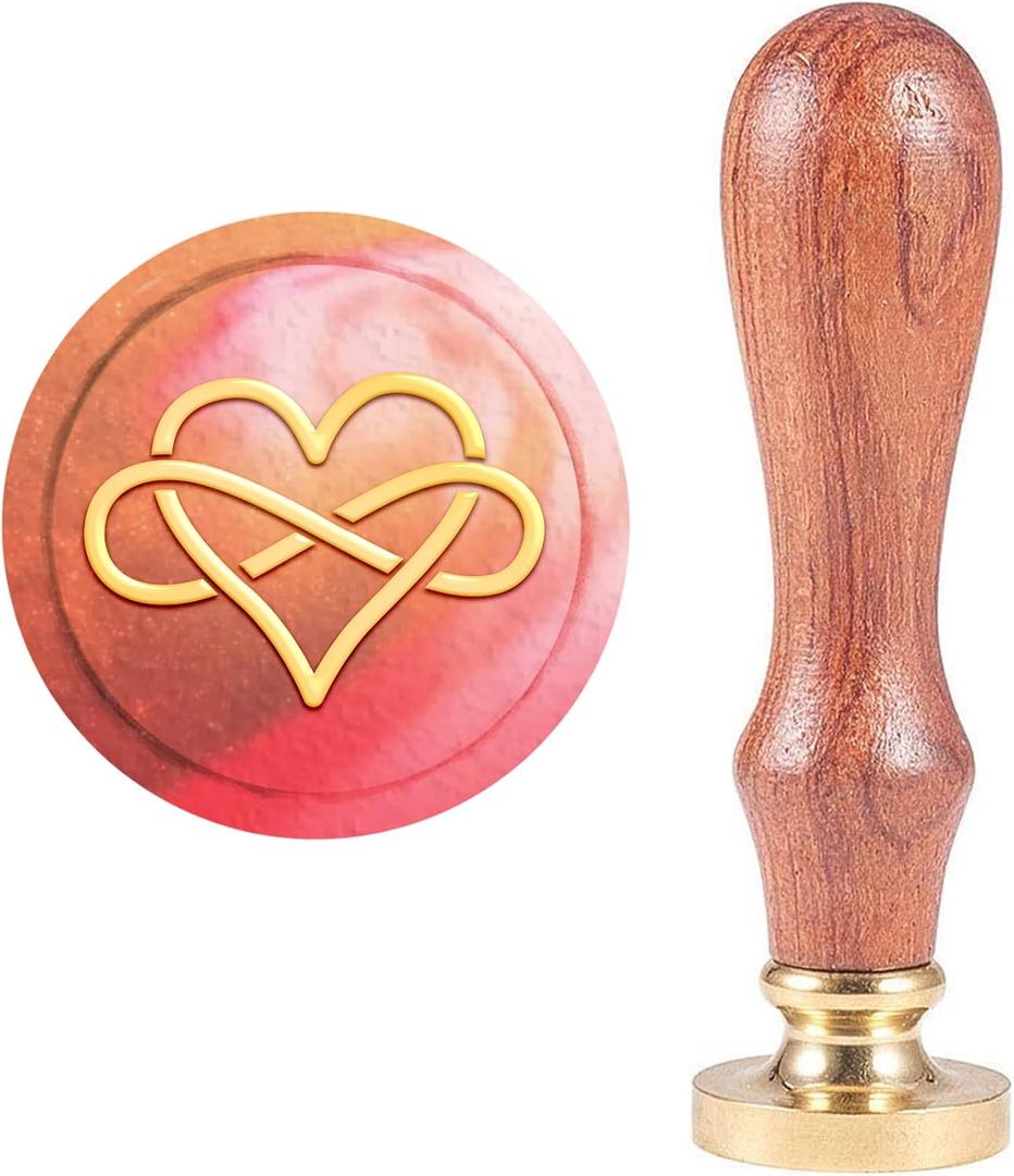 CRASPIRE Heart Wax Seal Stamp for Wedding 25mm Love Sealing Wax Stamps Valentines Day Vintage Removable Brass Sealing Head Wood Handle with Wooden Handle for Christmas Envelope Invitations (Heart Shape)
