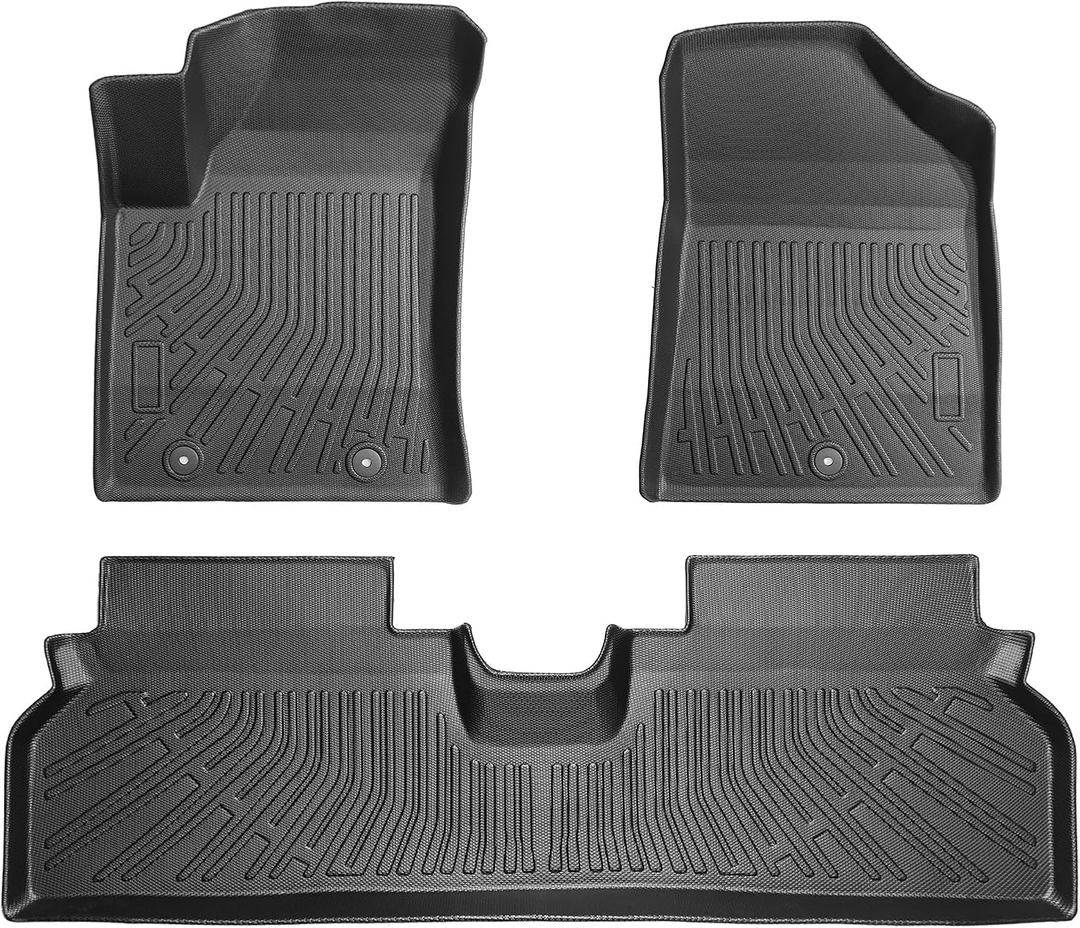 IKON MOTORSPORTS 3D Molded TPE Floor Mats, Compatible with 2024-2025 Hyundai Kona Electric, Black All Weather Waterproof Non-Slip Floor Mats Liners, Front 2nd Row Interior Accessories 3PCS