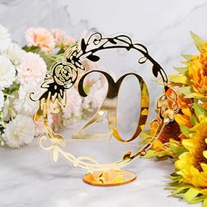 NAWTOR 20pcs Gold Acrylic Lace Table Numbers With Stands Holder Base for Wedding Party Event