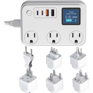 350W Conversion Plug,International Travel Converter with 2 USB and 2 USB-C Ports, lowering 220V to 110V for 100V-240V Areas and Different Countries Plugs Using US Electrical Devices (White)