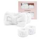 Ayesha White Spa Headband and Wristband Set for Skincare Makeup Headband Wrist Cuffs for Washing Face Bubble Skincare Hairband for Women Girls (White set)