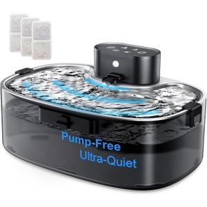 No Pump Wireless Cat Water Fountain,112oz/3.3L Whisper Quiet Pet Water Fountain, Easy-to-Clean for Cat Drinking with 3-Pack Replaceable Filters,Stainless Steel Tray, for Cats, Dogs