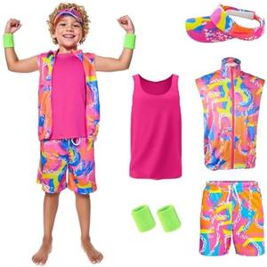 KBJALQ 80s 90s Outfit for Kids,4  Pieces Workout Costume, (Without shorts), Halloween Party Cosplay Dress Up for Boys, Size 110