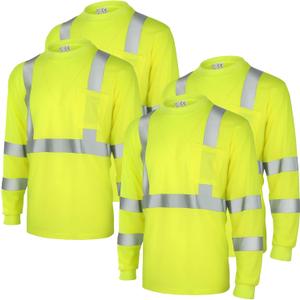 Amylove 4 Pcs Long Sleeve Safety Shirt High Visibility Reflective Construction Work Shirts for Men Women (L,Yellow)