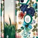 Hocase for iPhone 16e Case, Heavy Duty Shockproof Protection Hard Plastic+Silicone Rubber Hybrid Protective Phone Case for iPhone 16e 6.1" 2025 - Teal Flowers