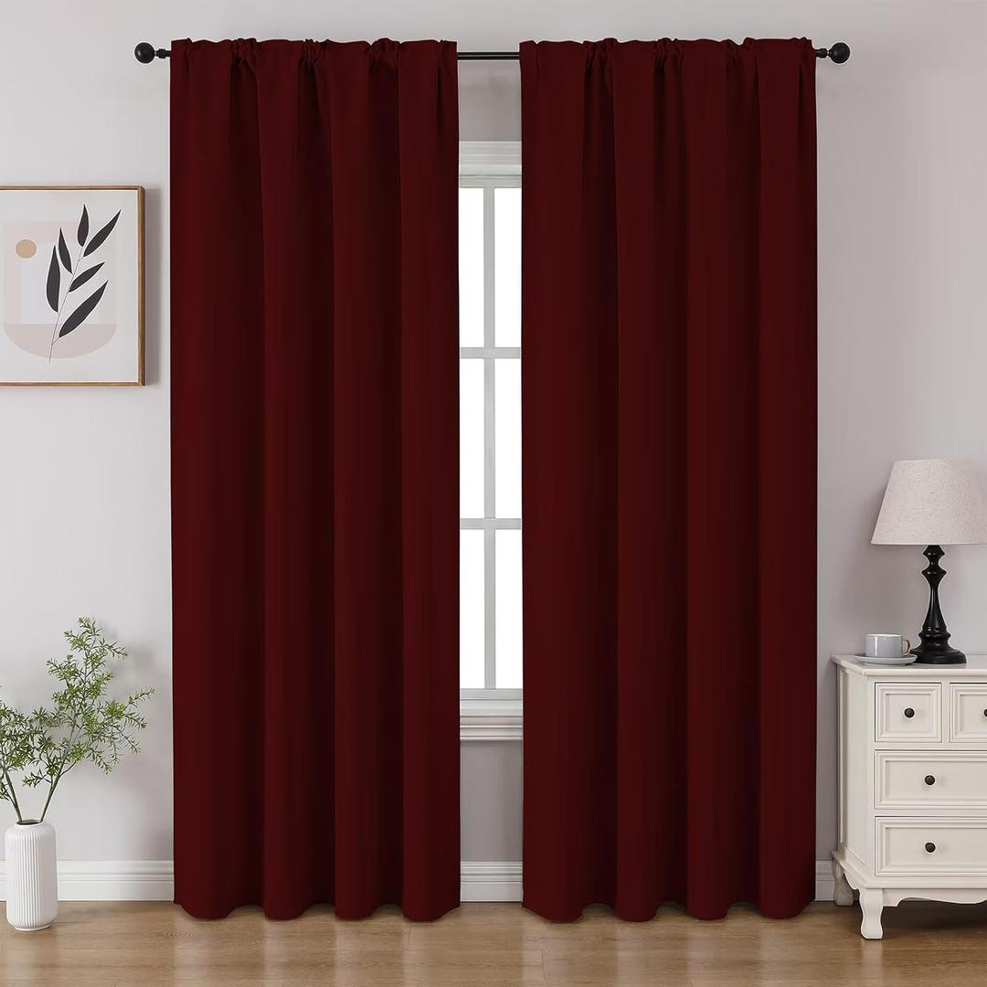 CUCRAF Burgundy Red Blackout Curtains 84 inch Length 2 Panels Set, Rod Pocket Room Darkening Drapes for Bedroom Living Room, Insulated Thermal Light Blocking Window Curtain (W52 x L84 Inch) CUCRAF Burgundy Red Blackout Curtains 84 inch Length 2 Panels Set, Rod Pocket Room Darkening Drapes for Bedroom Living Room, Insulated Thermal Light Blocking Window Curtain (W52 x L84 Inch)