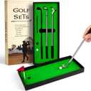 Juboury Mini Desktop Golf Pen Gift Set with Putting Green, Flag, 3 Golf Club Pens & 2 Balls
