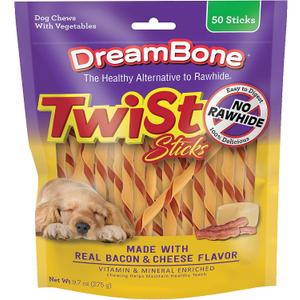 3 x DreamBone Twist Sticks, Made With Real Bacon And Cheese Flavor, Rawhide-Free Chews For Dogs, 50 Count (EXP 03/24/29)