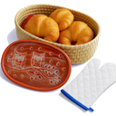 Bread Warmer Basket with Terracotta Stone – Includes Oven Mitts – Keeps Bread Warm – Rustic Gift for Holidays, Housewarming, Dinner Parties – Handwoven Natural Look – Kitchen Table Accessory