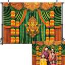 Indian Pooja Traditional Backdrop Banner Diwali Ganpati Puja Marigold Photography Background Indian Weeding House Warming Decorations for Home Photo Booth Props (2.4x1.8m)