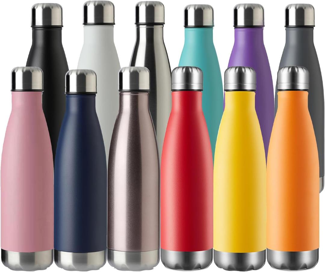 17oz Sport Water Bottle Vacuum Insulated Stainless Steel Sport Water Bottle Leak-Proof Double Wall Cola Shape Water Bottle,Keep Drinks Hot & Cold (Colorful，12 Pack)
