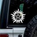 2 Pcs - (2.9'' x 2.8'', White) - No Background - Durable and Waterproof of Anti Demon Possession Symbol Sticker Decal for Laptops, Water Bottles, Cars, Trucks, Wall Ideal Gift