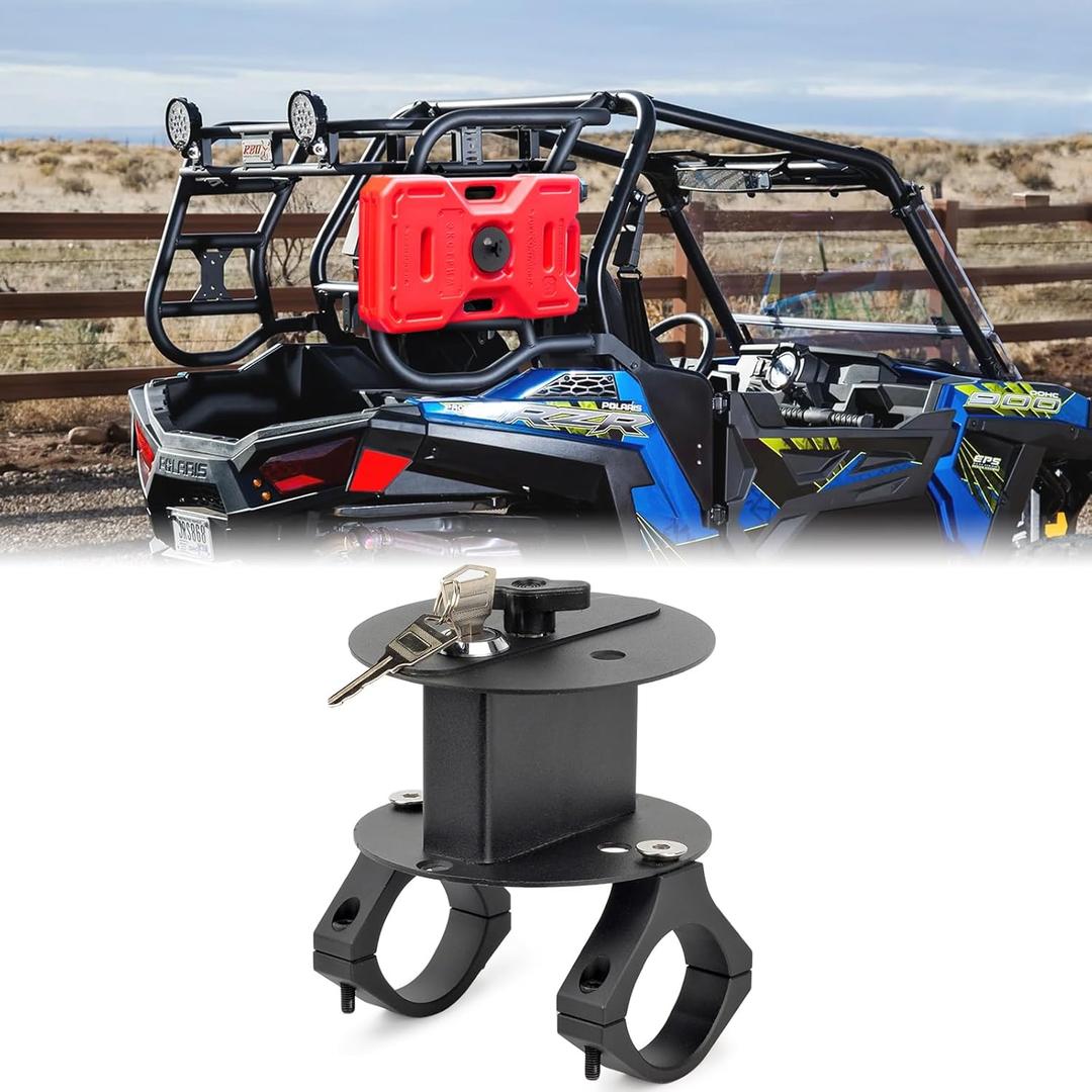 UTV ATV Metal Gas Can Mount with Lock & Key, Mounting Holder 1.75"-2" Roll Bar Compatible Polaris RZR Pioneer Yamaha Can Am Maverick X3