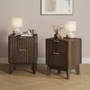 Fluted Nightstand Set of 2, Modern End Table with Metal Handle,2 Storage Drawers Side Table,Bedside Table for Bedroom,Wood Nightstands,Curved Profile Design Furnitue, Walnut