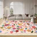Washable Boho Area Rug 8'10' Light Pink White Large Living Room Rug Floral Non-Slip Soft Oriental Vintage Color Bedroom Carpet Dining Room Nursery Home Office Indoor Decor