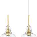 2 Pack 1 Light Kitchen Island Pendant Ceiling Light 6.11" Clear Glass Gold Finish Fixture,Modern Industrial Farmhouse Pendant Lamp for Bedside Over Sink Hallway