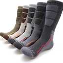 MIRMARU Men's 5 Pairs Hiking Outdoor Trail Running Trekking Moisture Wicking Cushion Crew Socks (7-10, 1 X Black, 1 Xcharcoal, 1 X Grey, 1 X Sand, 1 X Olive)