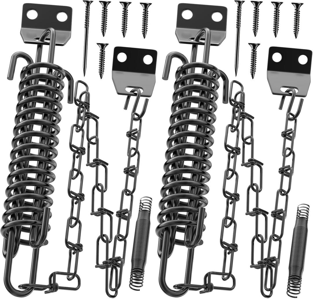 Screen Door Chain for Door Spring - 2 Pack Storm Door Chain Spring for Wind Safety Storm Door Closer Stop Front Screen Door Security Prevent Opening Damage, Heavy Duty Hardware Door Stopper Chain, Black