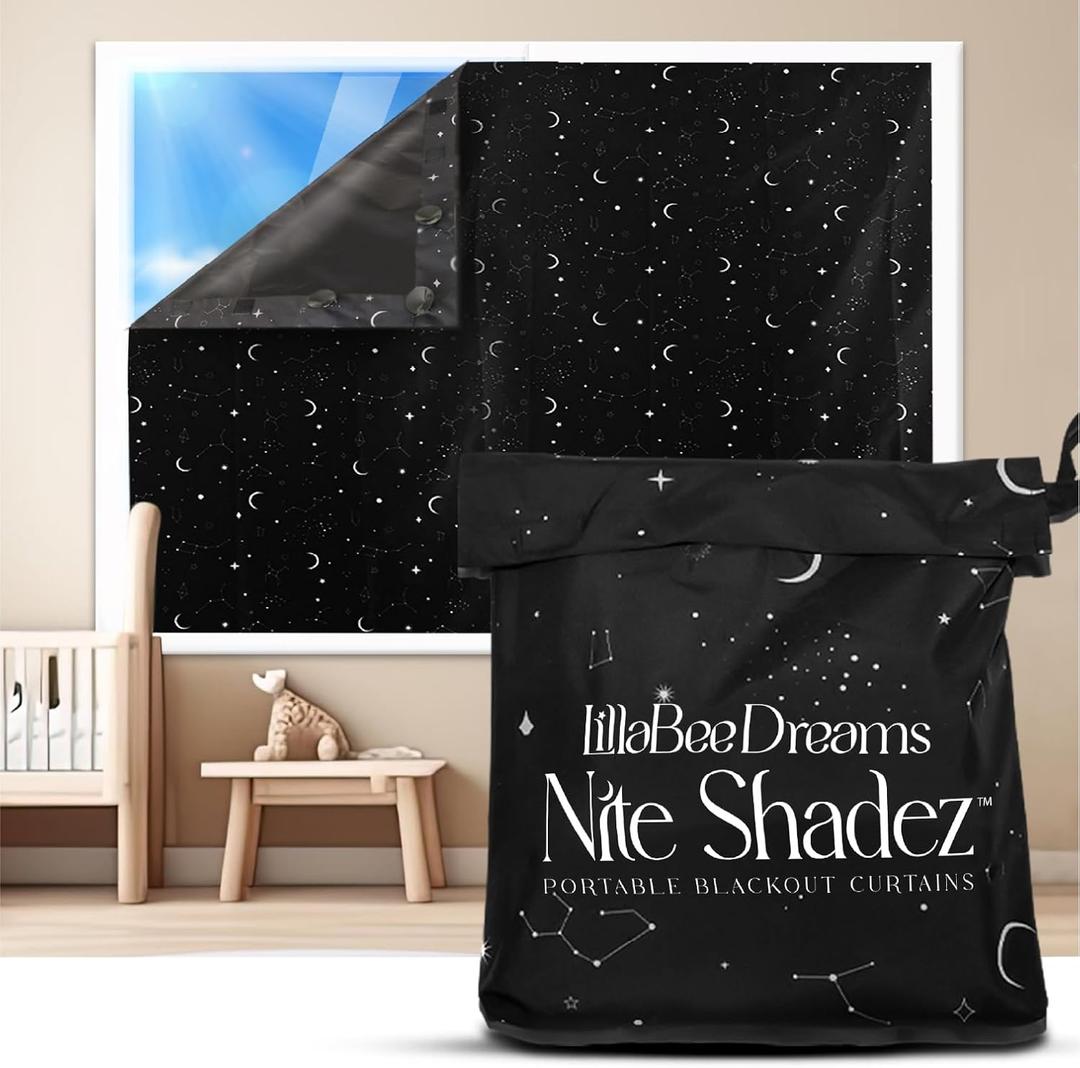 Portable Blackout Curtains (60" x 80") - Travel Blackout Curtains for Baby Nursery w/Stars - Portable Blackout Shades w/UV & Thermal Protection - 20 Stick on Suctions & Velcro Blackout Window Cover