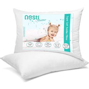 Nestl 2 Pack Toddler Pillow for Sleeping 13 x 18, Small Kids Pillow for Travel, Car, School, Nap, & Toddler Bed, Machine Washable Soft Cotton Child 2 Year Old and Up - White