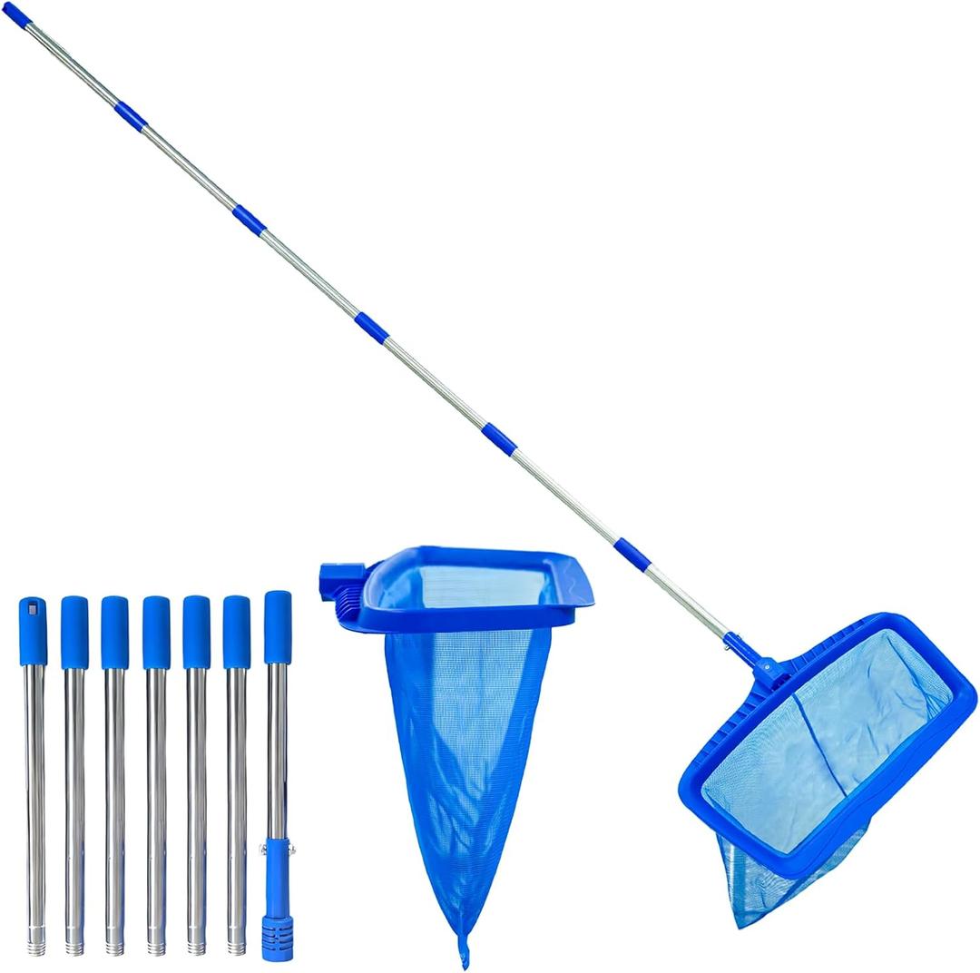 Pool Skimmer Net with 9.4FT Pole, 7-Section Adjustable Pole (41.5" to 113.2"), Tear Resistant Net for Commercial Deep Pool, Hot Tub, Spa & Residential In-Ground/Above-Ground Pool