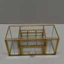 FSyueyun Vanity Clear Glass Makeup Organizer, Gold Makeup Brush Holder Cosmetic Storage Display Case for Skincare Perfume Dresser Countertop