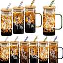 10 Pcs Valentine Inspirational Glass Cups Bulk 13.5oz Thank You Gifts for Women Motivational Glass Tumbler with Handle Straw Employee Appreciation Cup for Staff Coworker Office (Women Style)