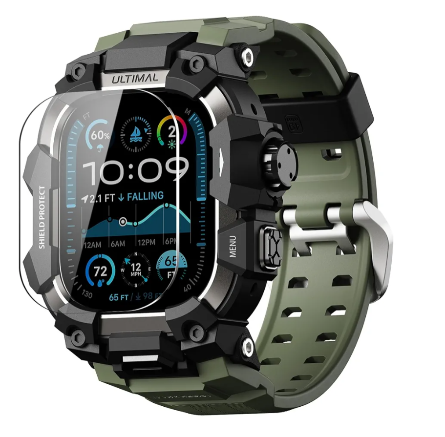 ULTIMAL Rugged Case with Band for Apple Watch 49mm,Compatible with Apple Watch Ultra/Ultra 2, Military Grade Shockproof Bumper Cover for iWatch Tactical Band Men (49mm,Green)