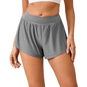 Women's Athletic Shorts High Waisted Running Shorts Sporty Short Gym Elastic Workout Shorts (Gray, L)