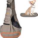 CUBY Dog and Cat Sling Carrier - Hands Free Reversible Pet Papoose Bag - Soft Pouch and Tote Design - Suitable for Puppy, Small Dogs Cats Outdoor (Khaki Senior, Adjust Strap 2.0)