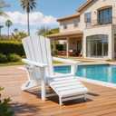 Folding Adirondack Chair with Retractable Ottoman,HDPE Outdoor Adirondack Chair with Cup Holder,All-Weather Lounge Chairs for Outside,Patio,Pool,Fire Pit,White