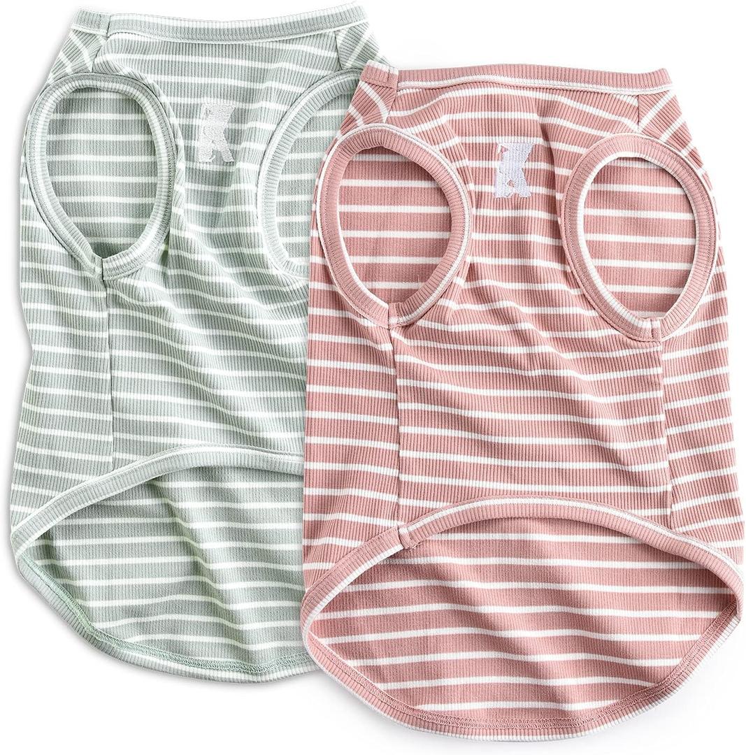 Keyeese Dog Shirt Vest Lightweight Stretchy Dog T-Shirts Soft Cool Sleeveless Stripe Vests Breathable Clothes for Puppy Kitty Cats Small Medium Large Dogs 2 Pack Pink + Blue XXL