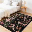 Area Rug for Living Room 5'x7' - Floral Butterfly Print 5x7 Area Rugs for Living Room Soft Black Washable Rugs Ultra-Thin Indoor Door Mat (5'x7',Black) (Multi 1003)