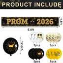 Graduation Prom Banner Decorations for Party 2026, Black and Gold Prom 2026 Decorations Yard Sign Banner with Balloons for Prom Send Off Decorations 2026, 9.8 X 1.6 ft