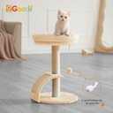 Goozii Cat Scratching Post Tower for Indoor Cats, Small Cat Tree Tower with Bed and Hanging Ball Toys, Short Modern Carpet Kitten Scratcher Stand with Large Round Perch and Scratch Ramp (Beige)