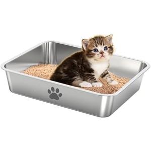Stainless Steel Cat Litter Box,Metal Kitten Litter Pan, 4" Height Litter Box for Small Animals Cats Kitty,Rabbits Toilet Indoor Litter Tray, Easy Clean, Non Stick, No Smell
