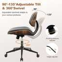 Armless Office Chair with Wheels, PU Leather Desk Chair, Black, 1-Pack