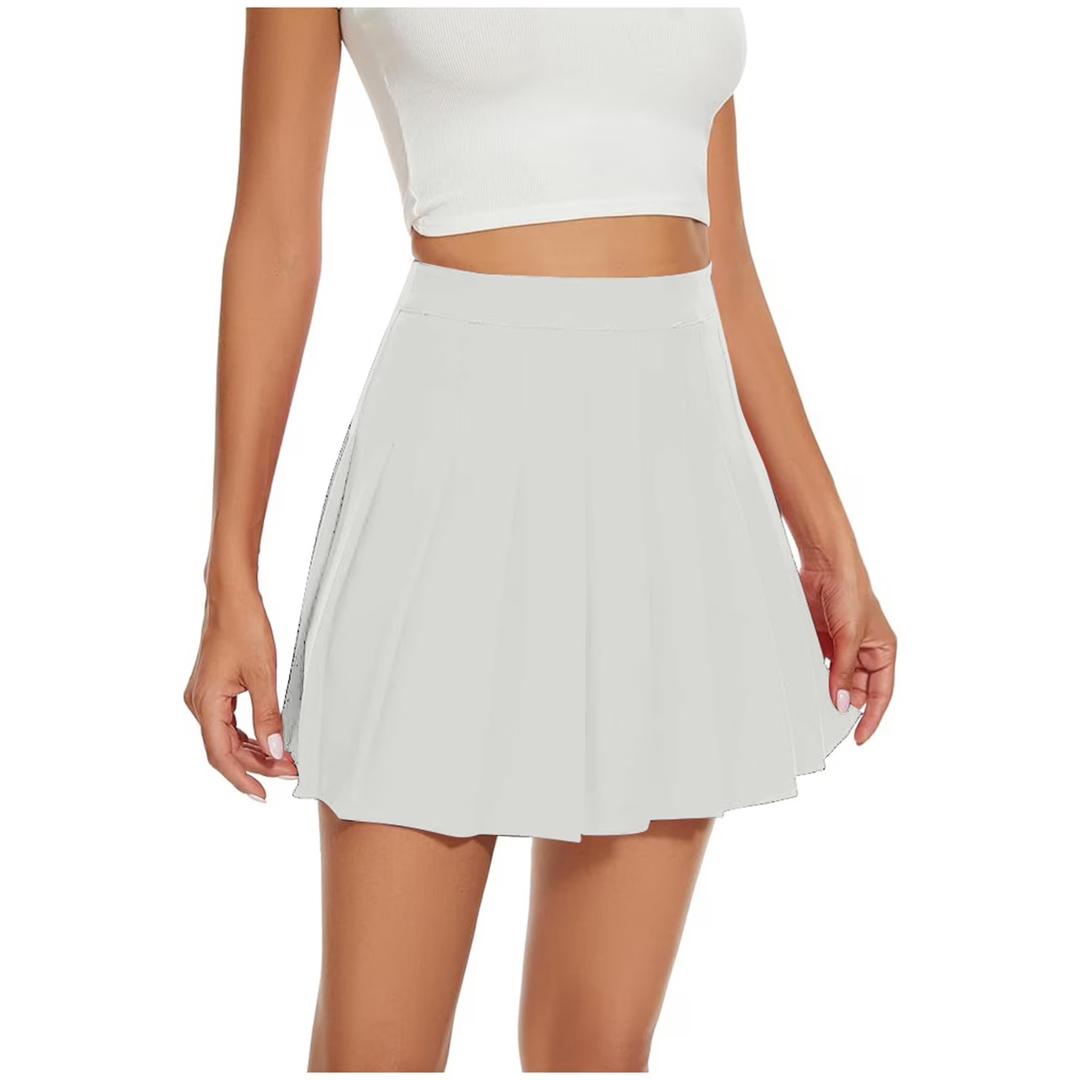 Women's Casual Short Skirt with Pleated Design (US, Alpha, Large, Regular, Regular, White)