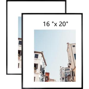 16x20 Aluminum Picture Frame - Plexiglass - Thin Edge - Black - 2 Packs - Wall Mounted - Hang Vertically & Horizontally