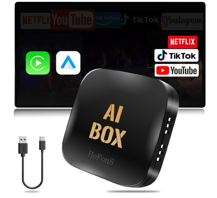 AI Box Carplay, 2+16GB Ai Magic Box for Streaming Netflix/YouTube/TikTok, Car Play Wireless Adapter Supports iPhone & Android Auto, Plug & Play, for Cars with OEM Wired CarPlay/Android Auto